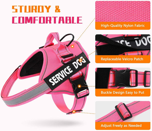 MUMUPET Service Dog Harness, No Pull Reflective Adjustable with Handle, Soft Breathable Padding for Small Dogs, 2 Removable Velcro Patches (Hot Pink, S)
