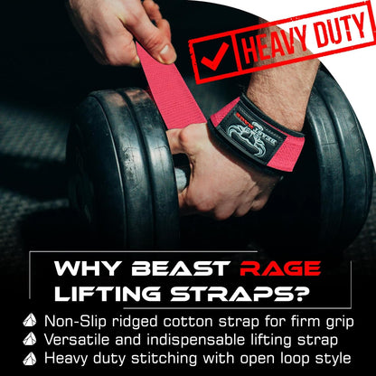 BEAST RAGE Lifting Wrist Straps for Weightlifting, Straps Gym Grip Power Workouts Lifting Straps Padded Neoprene & Premium Cotton Men Women, Deadlift Bodybuilding Exercise Lifting Straps