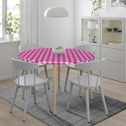 Preppy Pink and White Check Pattern Square Round Tablecloth Fitted Table Cover Washable Tablecloths for Kitchen Dining Party 40-44 Inch