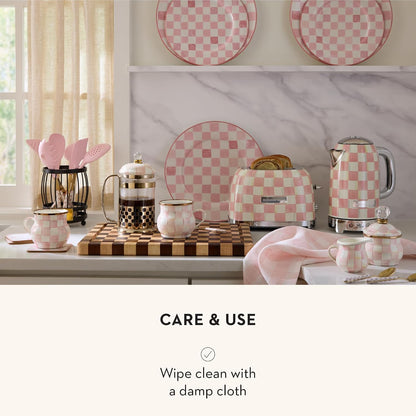 MACKENZIE-CHILDS Square Cork-Back Coaster Set, Table Coasters for Drinks, Set of 4, Pink-and-White Rosy Check