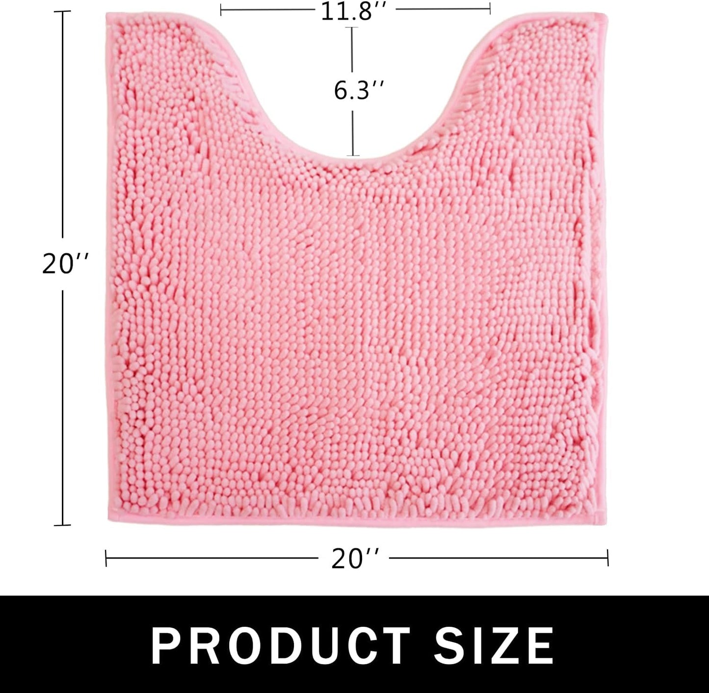 U-Shaped Toilet Rug, Chenille Contour Bathroom Mat, Non-Slip PVC Backing, Machine Washable, 20x20, Pink