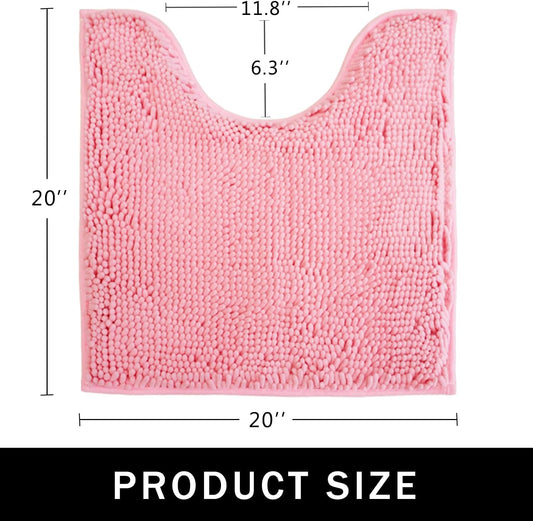U-Shaped Toilet Rug, Chenille Contour Bathroom Mat, Non-Slip PVC Backing, Machine Washable, 20x20, Pink