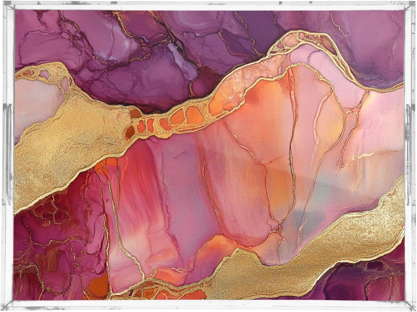 Acrylic Rectangular Tray Marble Peach Burgundy Clear Acrylic Tray with Handles 12" x 16" Serving Trays Clear Spill-Proof