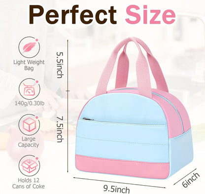 Lunch Box Lunch Bag for Women Men, Leakproof, Insulated Lunch Box Kids Tote with Large Capacity, Cooler Lunch Bag for Girls Boys for Work/Office/School (M-Pink and Blue)