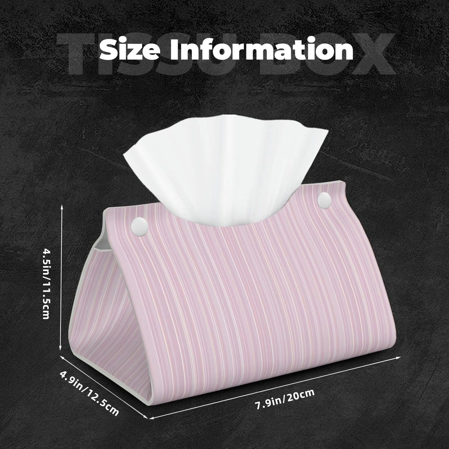 Pastel Light Pink Thin Stripes Pattern Tissue Box Cover Rectangle Pu Leather Tissue Box Holder for Car Bathroom Bedroom Desk Tabletop Decor