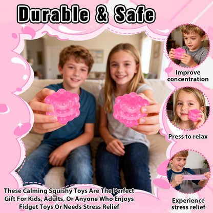 Ice Cube Squishy Fidget Toy, Standard Size 1.96 in Stress Ball for Adults and Kids, Puffwize Soft Textured Sensory Toy with Irregular Shape for Anxiety Relief and Improving Focus(Pink)