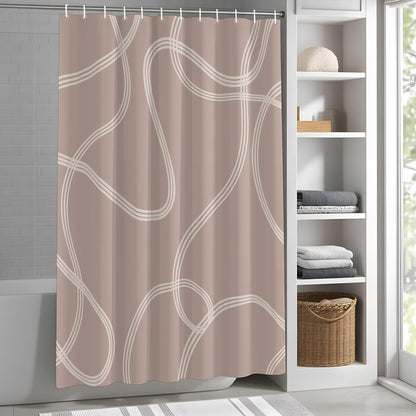 Minimalist Wavy Lines Shower Curtain for Bathroom Abstract Modern Artistic Pink Cream Fabric Shower Curtain Liner Waterproof Cloth Bath Curtains Set 12 Hooks 48 * 72IN