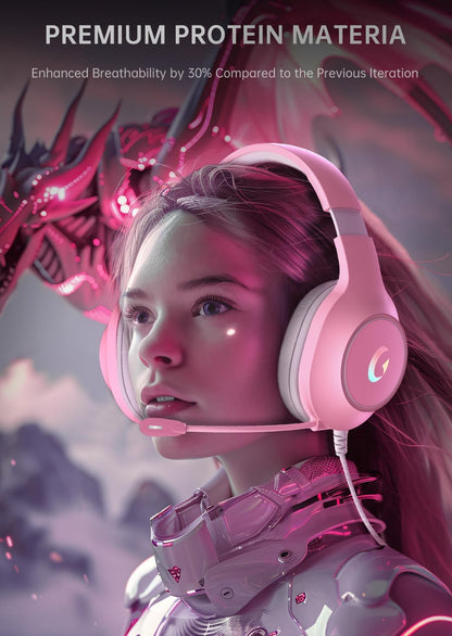 syndesmos CM7002 Gaming Headset for PS5, PS4, PC, Mac, Switch, Xbox Series, Surround Sound RGB Gaming Headphones with Noise Canceling Microphone, 50MM Dynamic Drivers, 3.5MM Audio Jack, Light Pink