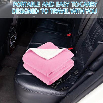 HunnmingRe 2 Pack Heated Car Blanket,12 Volt 3 Heating Levels 60" X 43" Electric Blanket Adjustable Temperature Portable Heated Throw for Car SUV RV Camping Winter Cold Weather (Pink)