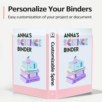 2 Pack BinderX Extra Durable 3 Ring Binder, 1 Inch Binder Round Rings, Fits 350 Sheets of 8.5x11 Paper, Customizable View Cover with Inside Pockets, Cute 1 Inch Binders 3 Ring, Pink & Purple