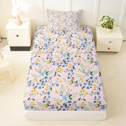 Erosebridal Country Wildflower Fitted Sheet Twin Peach Pink Floral Bed Sheets for Kids Teens Bohemia Bedding Set Botanical Sheets 2 Pcs
