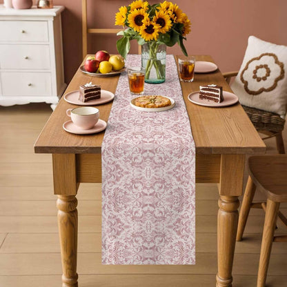 Pink Baroque Cotton Linen Table Runner for Dining Kitchen, Farmhouse Scroll Floral Damask Patterned Wedding Outdoor Party Tablerunners Decoration, Dresser Scarf Coffee Tablecloth Runners 13x72 Inches
