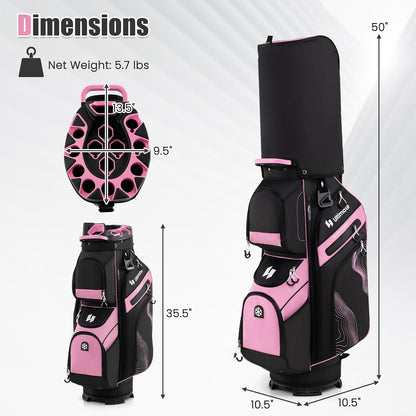 ULTIMATE 14-Way Golf Cart Bag, Golf Bag w/Molded Lock Top & Full Length Dividers, Portable Golf Club Bag w/11 Pockets, Cooler Bag, Padded Strap & Rain Hood for Men Women