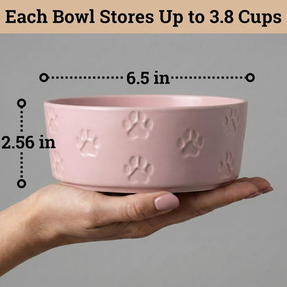 Ceramic Dog Bowl Set of 2 with Anti-Skid Base - 6.5" Wide x 2.5" Tall Ceramic Dog Bowls Medium Sized Dogs - 3.8 Cup Capacity Food and Water Bowls for Dogs - Rubber Bottom Pet Bowl Set of 2 Medium Size