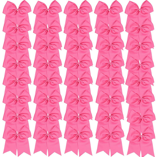 40 Pcs Valentines Large Cheer Hair Bows Grosgrain Ribbon Elastic Bands Handmade Ponytail Holder For Cheerleading Girls School College Sports (Large Pink)