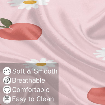 Peach Flower Pink Long Satin Pillowcase with Zipper 21X54 inches Silk Body Pillow Cover for Hair Skin Soft King Pillow Cases Cool Square Throw Pillowcases for Couch Bed Love Gifts