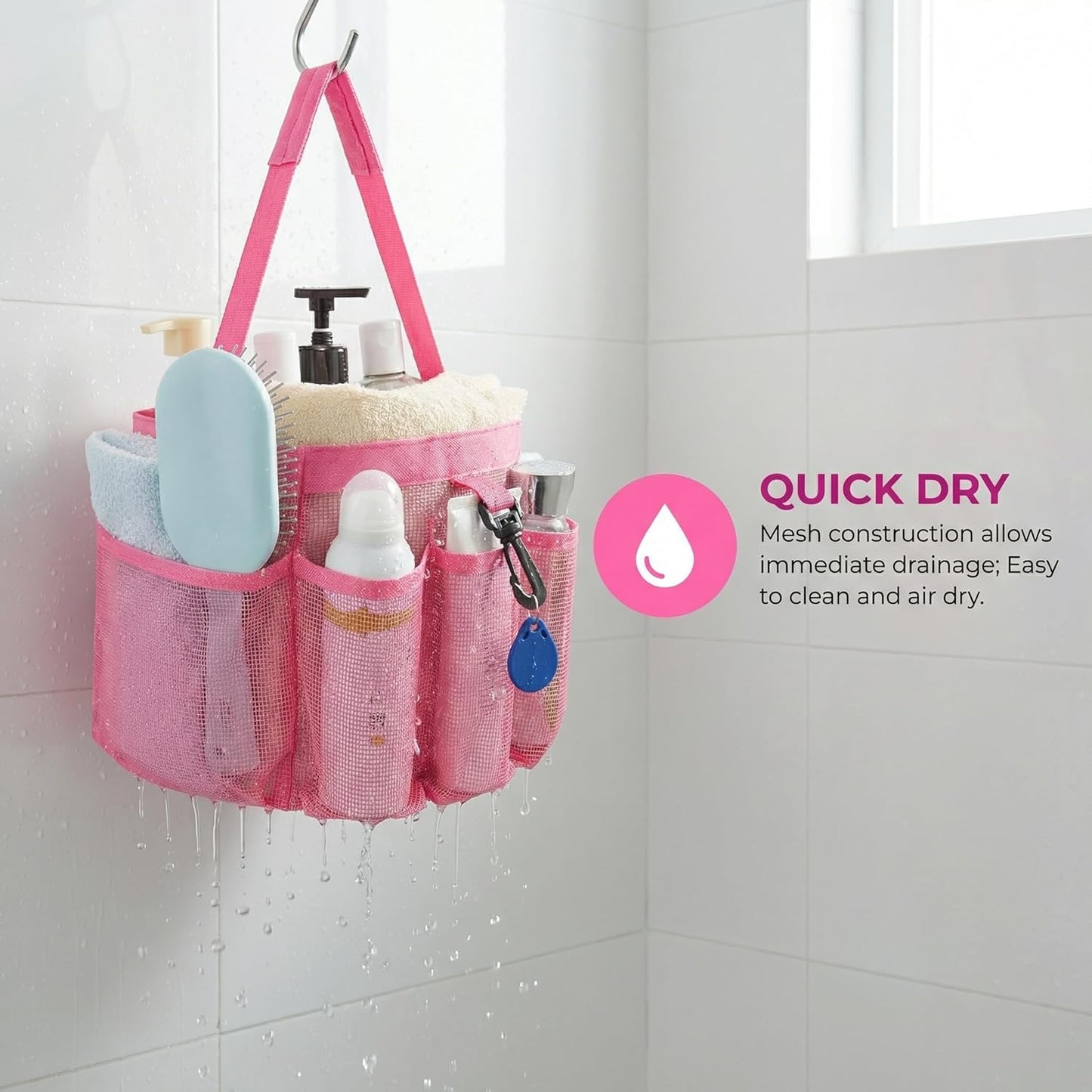 Mesh Shower Caddy Portable for College Dorm Room Essentials,Hanging Shower Caddy Dorm Basket with 8 Pockets,Quick Dry Shower Bag for Bathroom,Beach,Swimming,Gym (Light Pink)