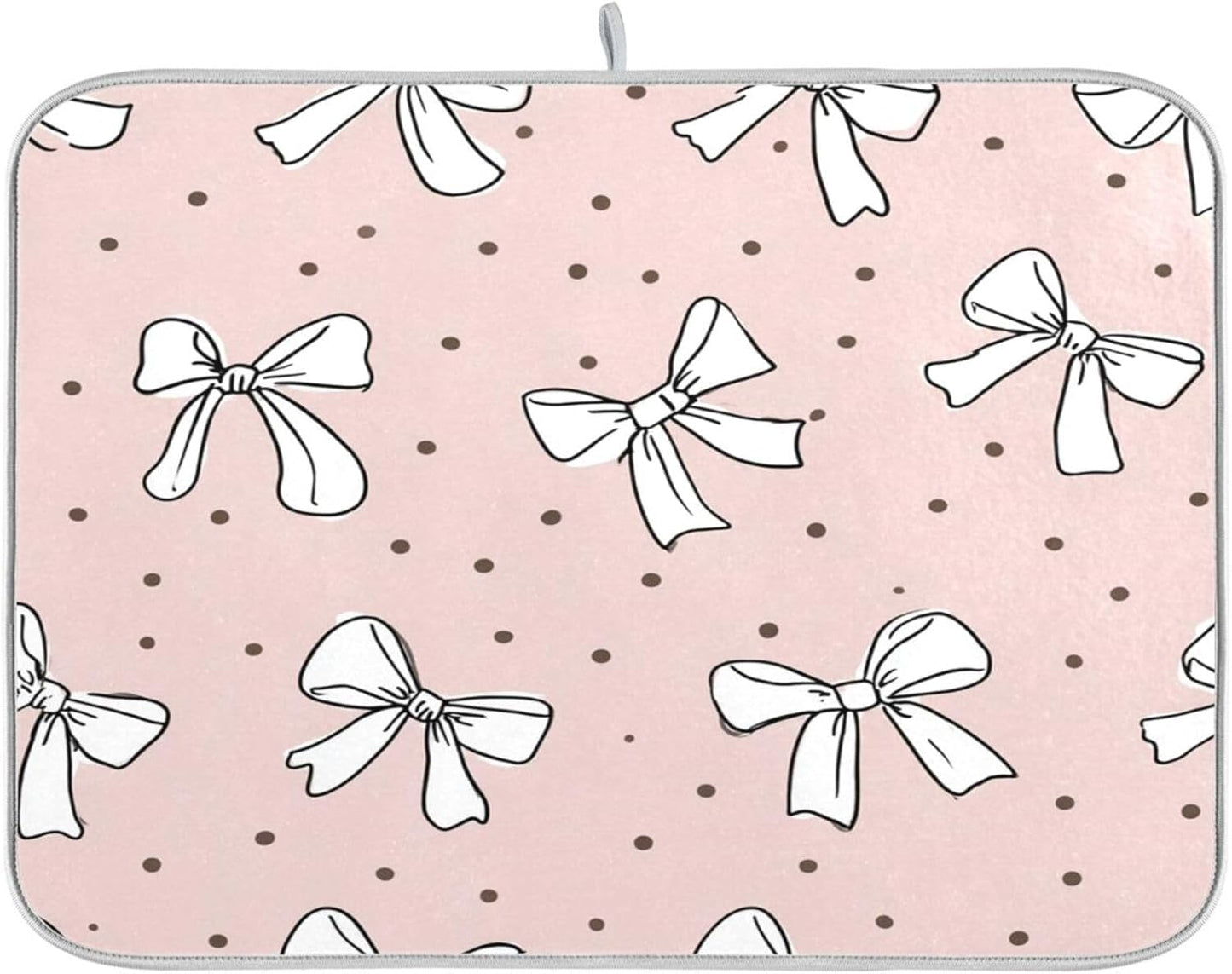 Cute Bow Light Pink Dish Drying Mat Absorbent Dishes Drainer Rack Mats Microfiber Reversible Dish Drying Pad Fast Dry Kitchen Accessories 16x18in For Kitchen Counter