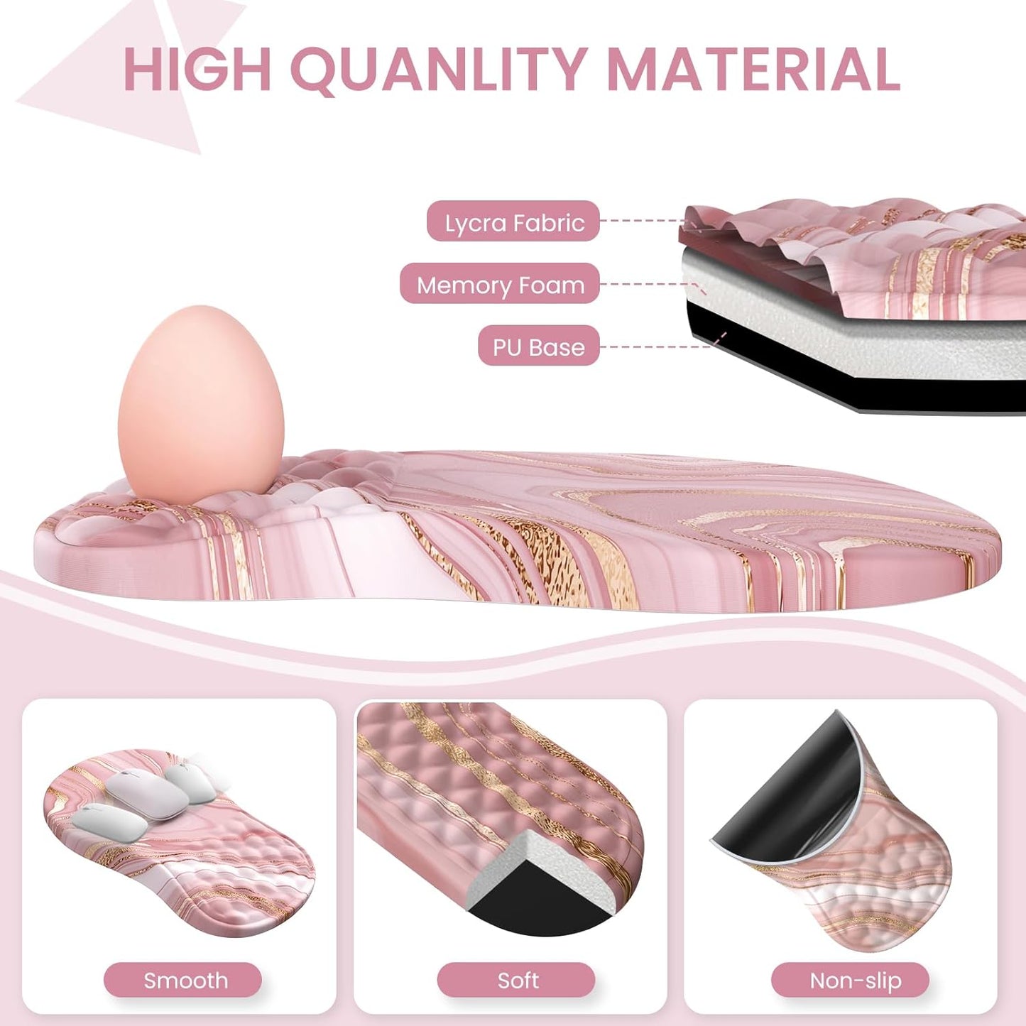 Light Pink Desk Mat Set with Mouse Pad and Memory Foam Wrist Rest, Soft Mat for Mouse and Keyboard, Large Office Desk Mat with Wrist Support, Smooth Surface, Non-Slip Base, 35.4 x 15.7 in
