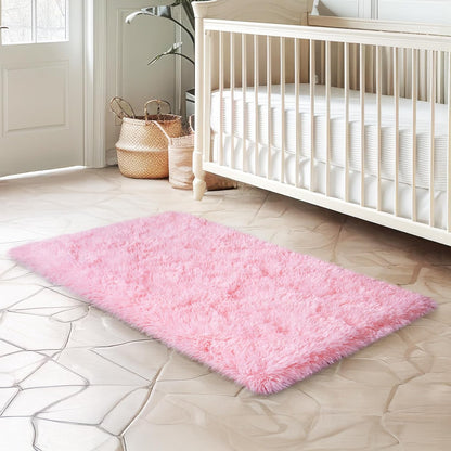 qulint Pink Rugs for Bedroom Girls, 2x3 Fluffy Area Rugs for Living Room Soft Shag Fuzzy Small Carpet, Plush Shaggy Cute Alfombras for Kids Boys and Girls Dorm Home Decor (2ft x 3ft, Pink)