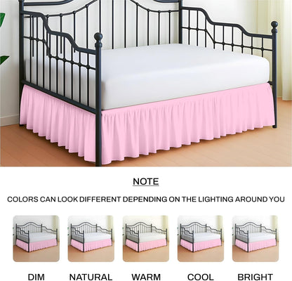 SGI Bedding 14 inch Drop Ruffled Day Bed Skirt Twin Size - 3-Sided Gathered Dust Ruffle with Ruffle Styling, Platform Style, Split Corners, Wrinkle-Resistant Microfiber - Pink