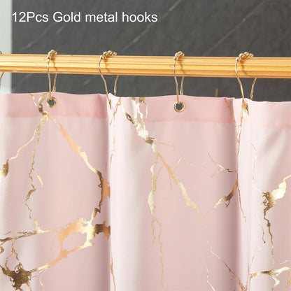 Pink Shower Curtain - Luxury Foil Gold Printed Pink and Gold Marble Shower Curtains for Bathroom, Glitter Bathroom Curtain with Hooks, Waterproof Washable Fabric, Standard 72x72 Inches