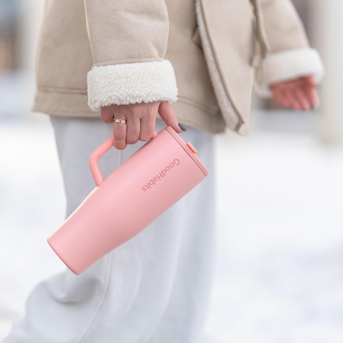 GoodHabits Tumbler 40oz Insulated Stainless Steel with Handle & Straw – Leak-Proof Dust-Free Lid, BPA-Free, Dishwasher Safe Travel Mug & Water Bottle – Keeps Drinks Cold 24H / Hot 12H (Peach Blush)