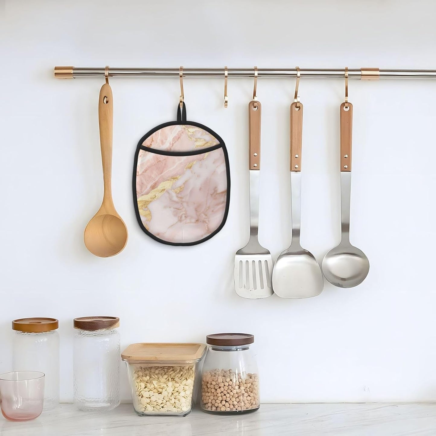 Light Blush Pink Marble Texture with Gold Veining Silicone Pot Holders,2pcs, Heat Resistant Oven Mitts Large Potholders for Kitchen Cooking Baking Hot Pads