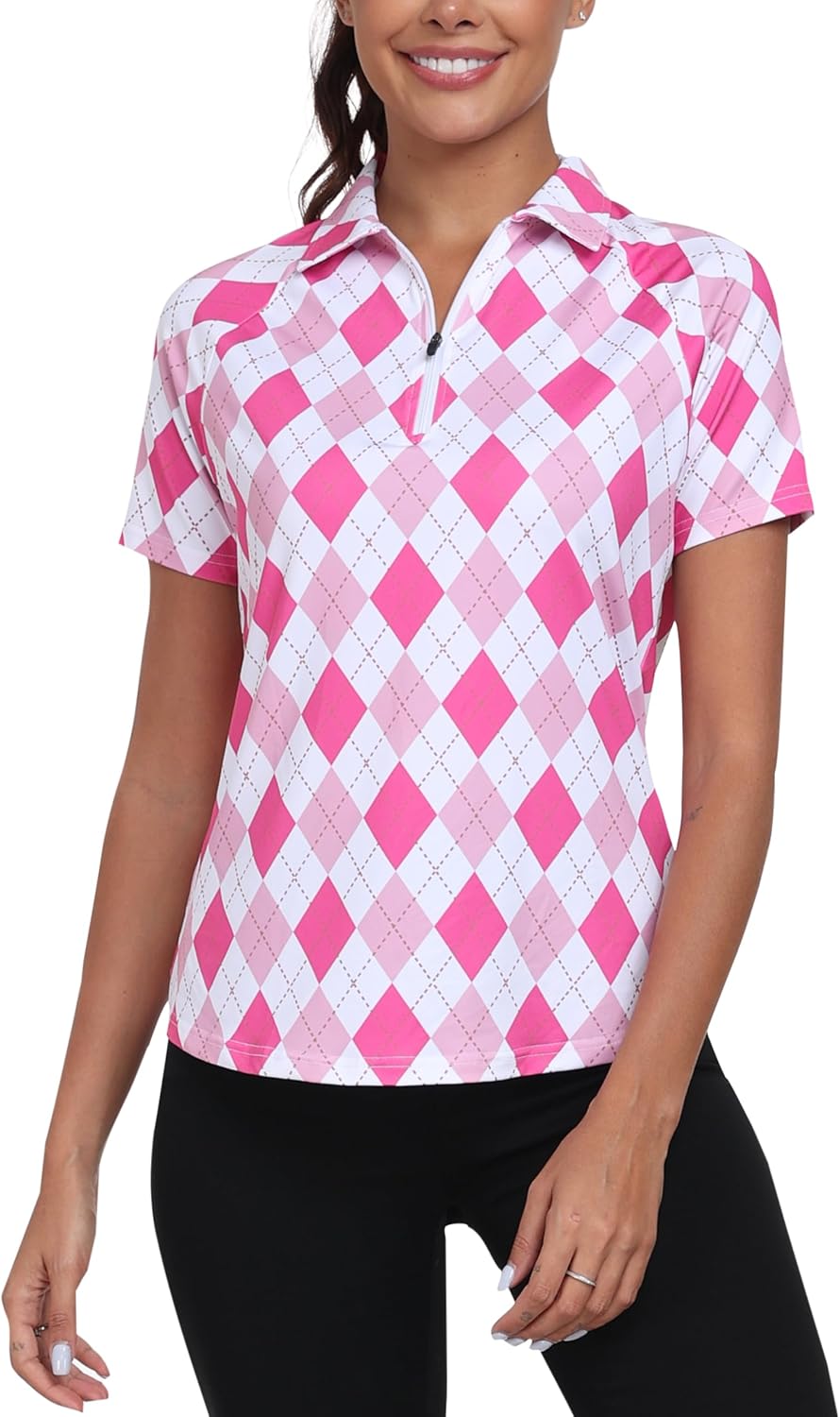 MoFiz Women's Golf Polo Shirt Short Sleeve Collared 1/4 Zip Athletic Tennis Shirt Quick-Dry Lightweight Summer Casual Tops