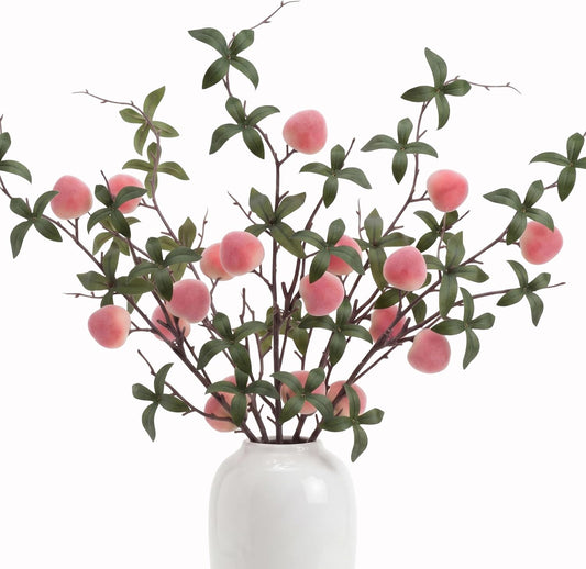 Gresorth 5 Pcs Fake Peach Branch Decoration Mini Artificial Peaches Fruit Stem Bouquet Realistic Lifelike Simulation Branches Model for Vase Window Display