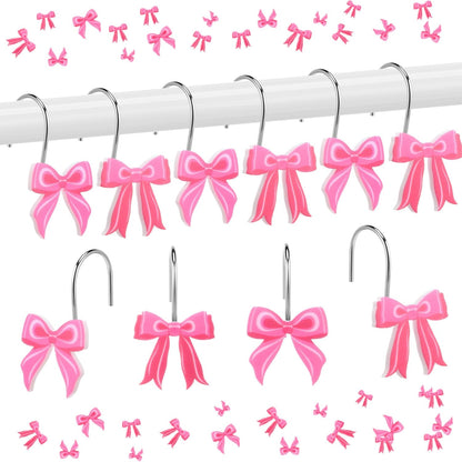 Yungyan 12 Pcs Pink Bow Shower Curtain Hooks Metal Rustproof Curtain Hangers Pink Bow Knot Decorative Stainless Steel Hook Ring for Spring Mother's Day Bathroom Wedding Birthday Preppy Bathroom Decors