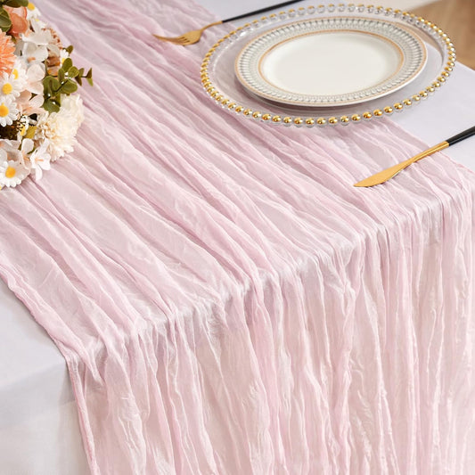 Dusty Pink Valentines Day Cheesecloth Table Runner Gauze 35x120 Inches 10FT Boho Rustic Farmhouse for Thanksgiving Fall Wedding Bridal Shower Baby Shower Home Holiday Decorations