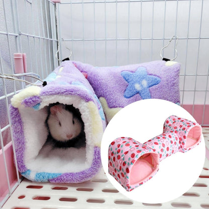Hamster Tunnel Bed Hideout, Polyester Small Pet Cave for Guinea Pigs, Mice, Chinchillas and Dwarf Rabbits, Pink Strawberry