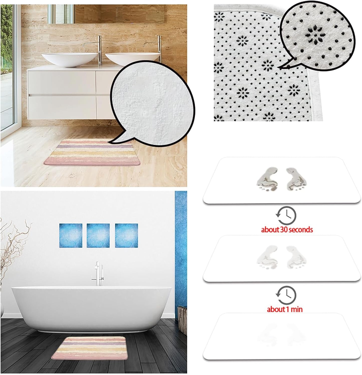 Abstract Pink Bath Mat Rug Beige Modern Oil Painting Stripe Aesthetic Minimalist Geometric 17.8" x 29.5" Microfiber Memory Foam Bathroom Kitchen Toilet Floor Mat