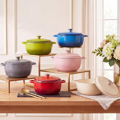 NEWBULIG Cast Iron Dutch Oven, 6 Quart Enamel Dutch Oven Pot with Lid, Heavy Duty Cookware for Sourdough Bread, Braising, Stews, Roasting, Safe up to 500°F, Pink