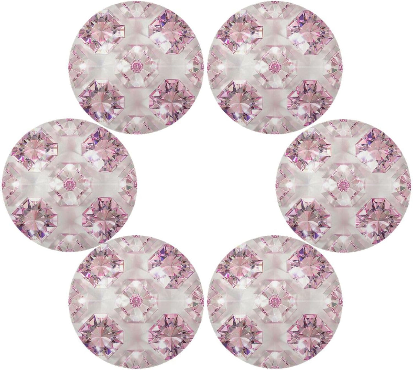 Fake Luxury Peach Transparent Crystal Pattern Round Placement Vinyl Reversible placemats manteles para mesa de comedor 15.4x15.4in Set of 6