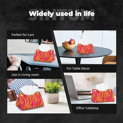 Neon Pink and Yellow Tiger Stripe Pattern Tissue Box Cover Rectangle Pu Leather Tissue Box Holder for Car Bathroom Bedroom Desk Tabletop Decor