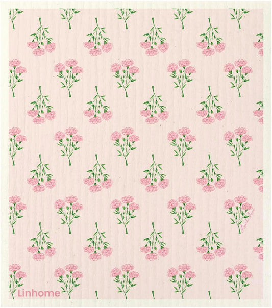 Garden Collection Swedish Dishcloth, Reusable Paper Towel, Super Absorbent Cellulose Sponge, Kitchen Cleaning Cloth, Washable & Compostable (Pink Carnation - 1 Pack)