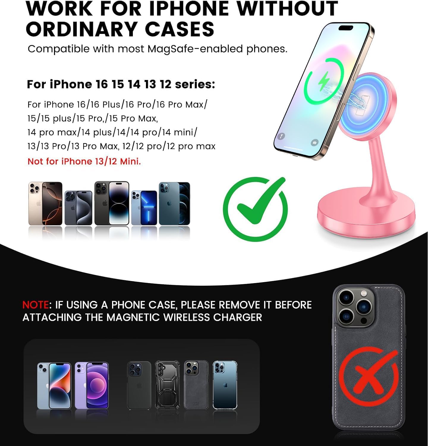 TXXTOL Magnetic Wireless Charger iPhone Stand, 15W Fast Mag-Safe Charger iPhone 17/17 Air/17 Pro/17 Pro Max 16/15/14/13/12 Series Magnet Wireless Charging Station/Pad/AirPods for Home, Office, Travel