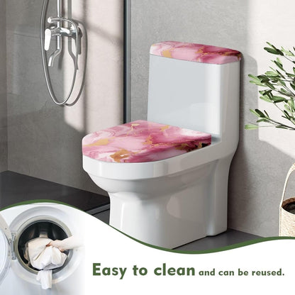 Pink Marble Print Toilet Lid Cover and Toilet Tank Cover 2Pcs Toilet Seat Cover and Tank Lid Covers Stretch Toilet Covers Set for Bathroom Fits Most Toilet Tanks & Lids