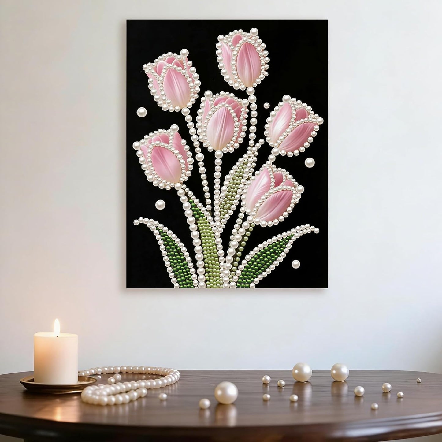 FRANDEK Pink Tulip DIY Pearl Painting Kit, Framed 3D Textured Handmade 30x40cm, Sparkling Gem Art Decor for Living Room, Study, Relaxing Creative Project, Gift for Friends Mother's Day
