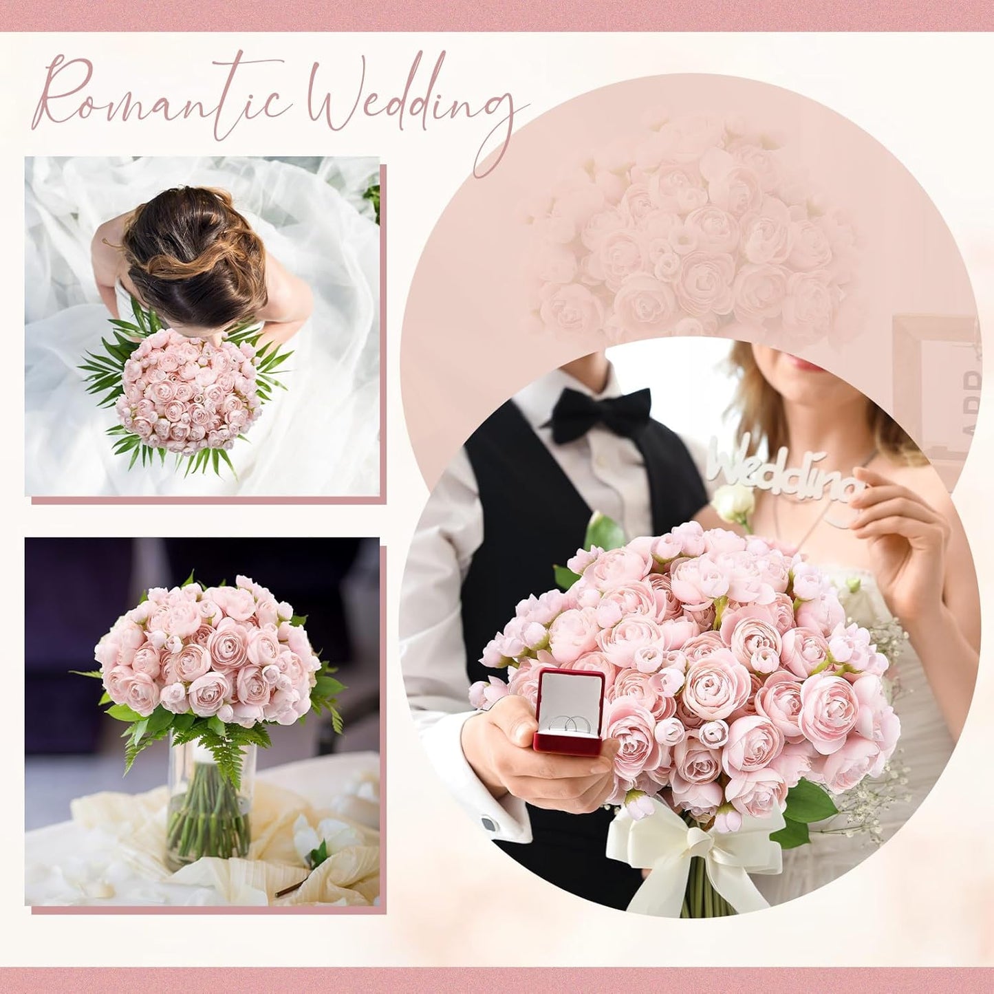 Giegxin 48 Pcs Ranunculus Artificial Flower,Real to Lifelike Peonies Artificial Flower Silk Faux DIY Bouquet for Wedding Bridal Shower Valentine Centerpieces Arrangements Home Decorations(Pink)
