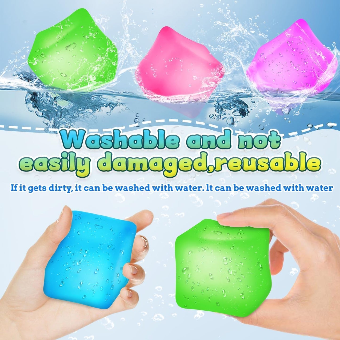 3Pcs Stress Cube Squishy Toys, Slow Rising Ice Cube Stress Balls, Sensory Fidget Toys for Anxiety Relief, Sensory Ice Cube Gel Filled Squishy Ball Toys for ADD/ADHD Kids Adults(Blue, Green, Pink)