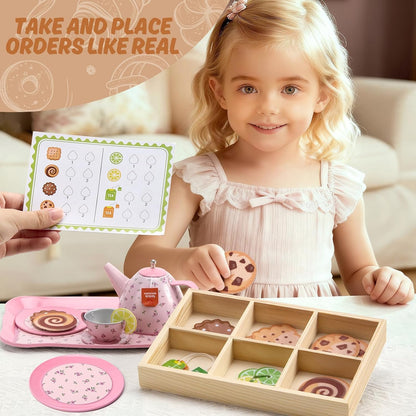 Kids Tea Party Set for Little Girl, Tea Sets for Toddler Pretend Play Food Kitchen Toy Accessories Gift for 3 4 5 6 Years Old Girls Boys (Pink)