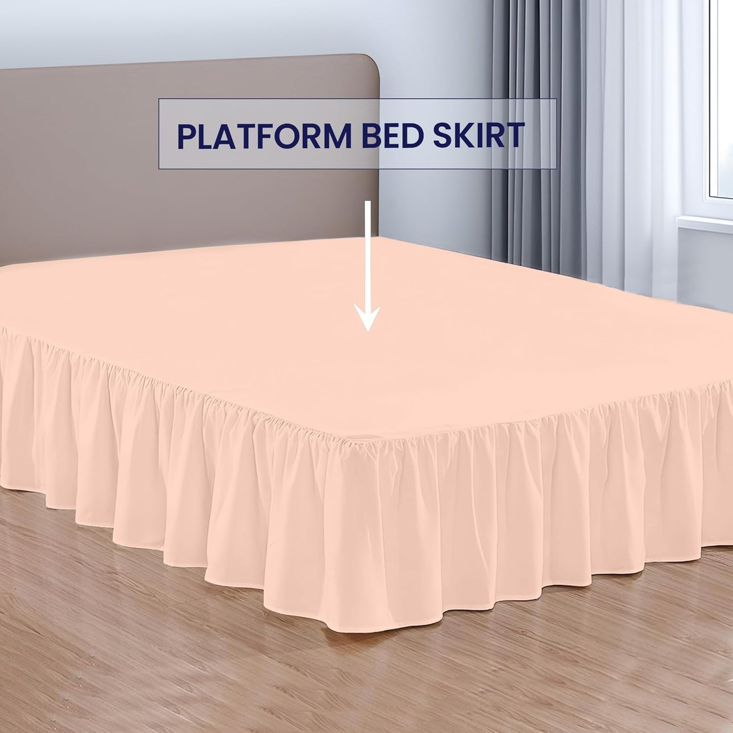 SGI Bedding 21 Inch Drop Ruffled Bed Skirt King Size - Classic Gathered Styling, Platform Style Dust Ruffle with Secure Fit, Split Corners, Wrinkle-Resistant Microfiber - Peach