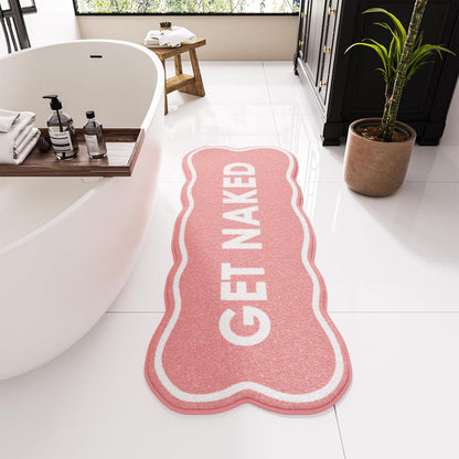 BSSN Get Naked Bath Mat, Cute Pink Bathroom Rug Runner, 18" x 47" Large Microfiber Shaggy Bath Mat - Ultra Absorbent, Non-Slip, Machine Washable Fun Aesthetic Decor Rug for Tub, Shower, Vanity