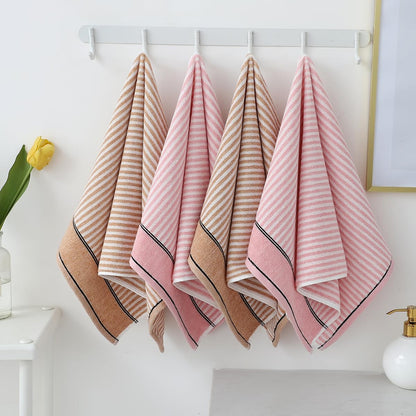 Pidada Hand Towels Set of 2 100% Cotton Striped Pattern Absorbent Soft Decorative Towel for Bathroom (Pink)
