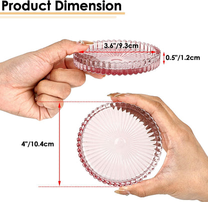 Modern Clear Glass Coaster Set of 8- Coffee Table Coasters, Crystal Coaster Round Cup Mats, Coasters for Office, Kitchen, Bar, Dining Room, Living Room, Patio(Clear Pink)