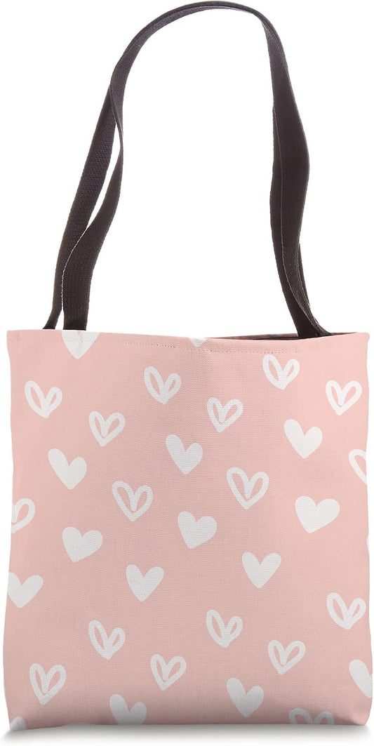 White Hearts Doodle Love Cute Valentine's Day Peach Pink Tote Bag