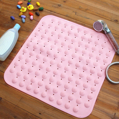 Non-Slip Bath Rug Mat Dots Suction Cups 48x48cm Bath Mat for Shower Pink